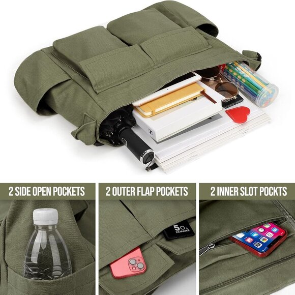 Canvas Messenger Bag Large Capacity Hobo Crossbody Tote for Men Women - Picture 3 of 7